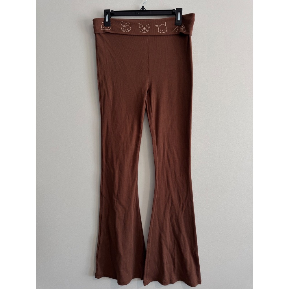Sanrio Hello Kitty pants‎ medium Y2K Friends Ribbed Flare Women's Brown Foldover